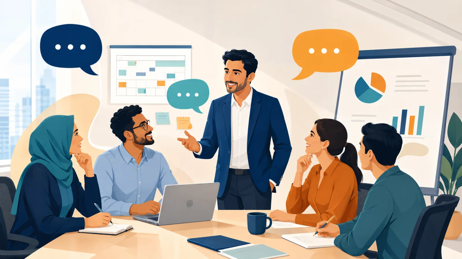 الإنجليزية في العمل: 25 جملة أساسية للاجتماعات والبريد والتواصل